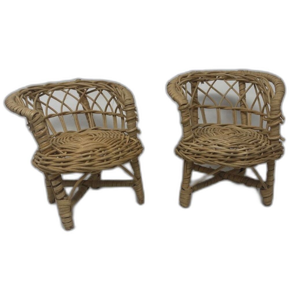 Pair Art Deco MCM Wicker Rattan Plant Holder ~ Doll Chair Vintage Deco (2)